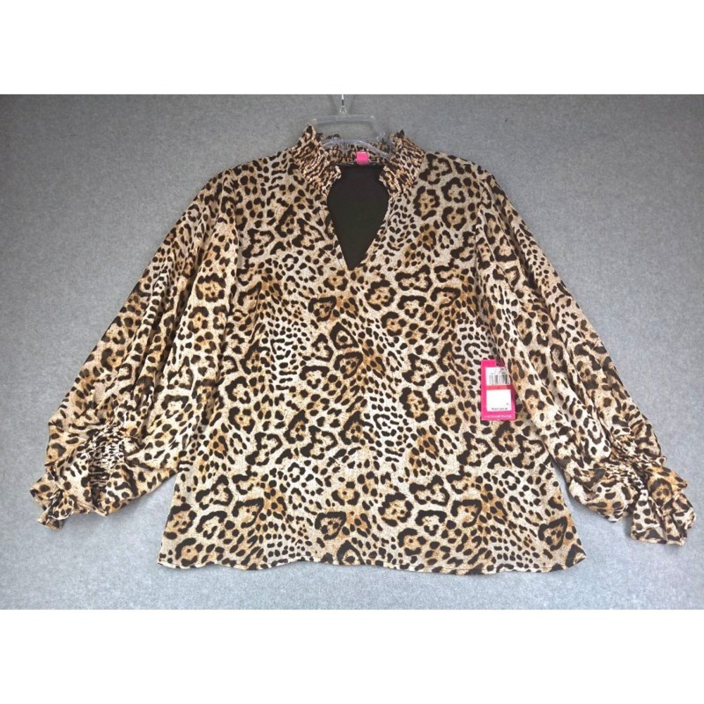 Vince Camuto Leopard Print Smocked Neck Blouse XS Natural 9161199E NWT